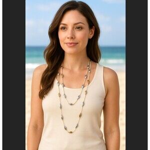 J Jill Layered Necklace Silver Gold Beaded Coastal Treasures Station Adjustable